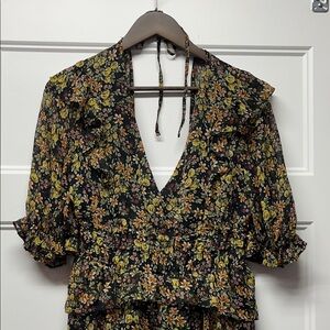 Topshop Black Floral Midi Dress